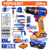 WADFOW 20V Cordless Brushless Impact Drill Set (119 Pcs Kit)