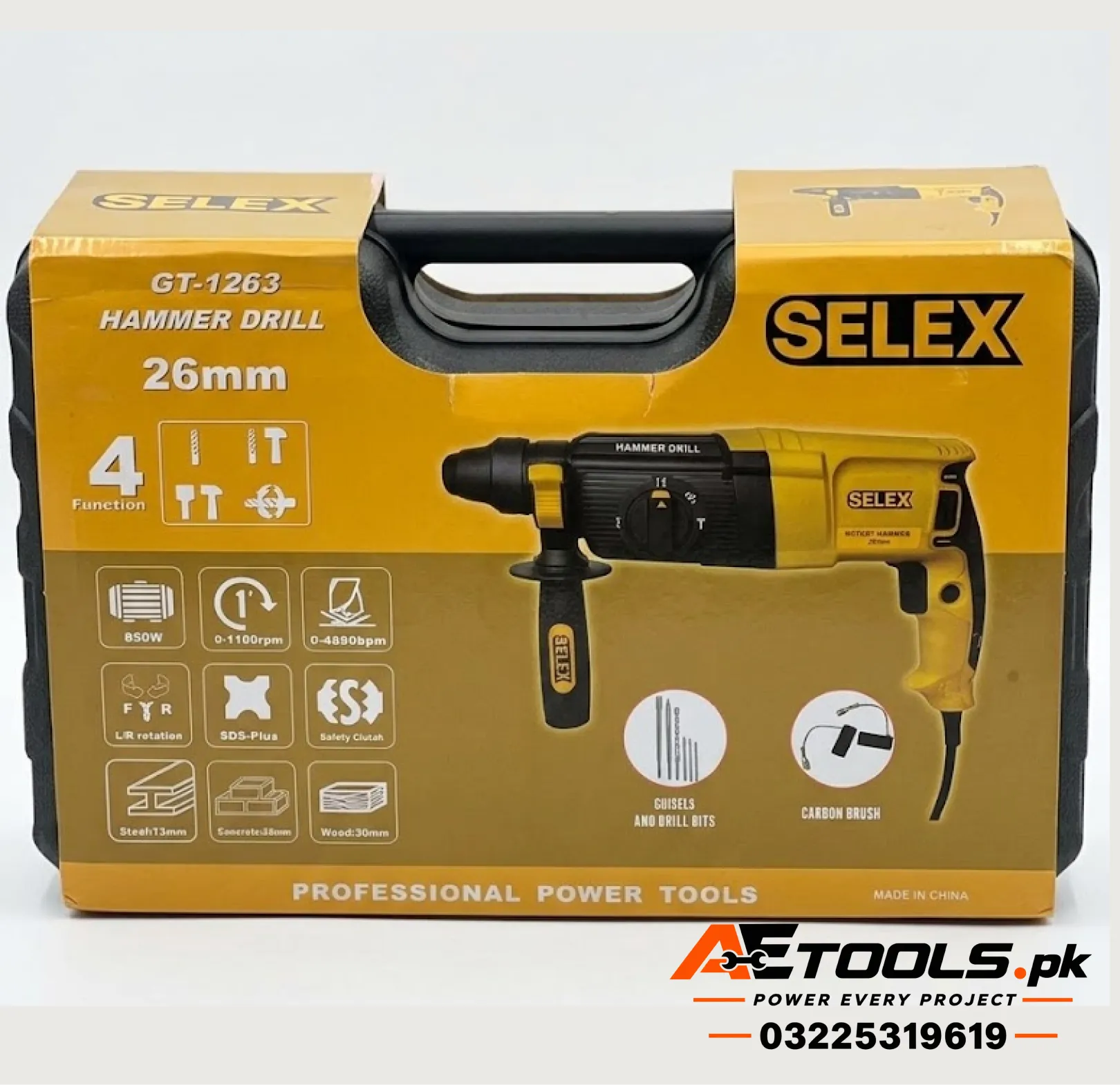 Selex GT-1363 Hammer Drill 26mm 800W with 1100rpm Speed and 4890bpm Impact