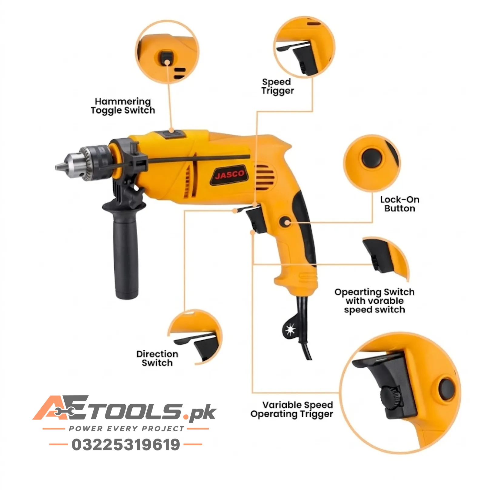 Jasco Mini Drill JID500 500W 13mm with Variable Speed in Pakistan