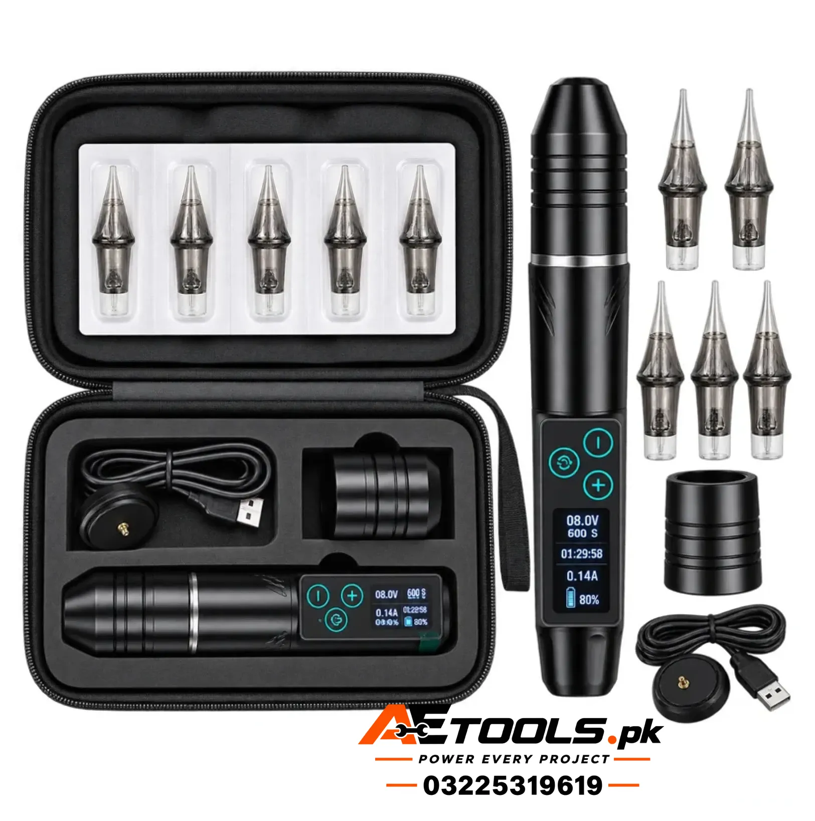 Rechargeable Wireless Tattoo Machine Kit with Digital Display and Cartridges