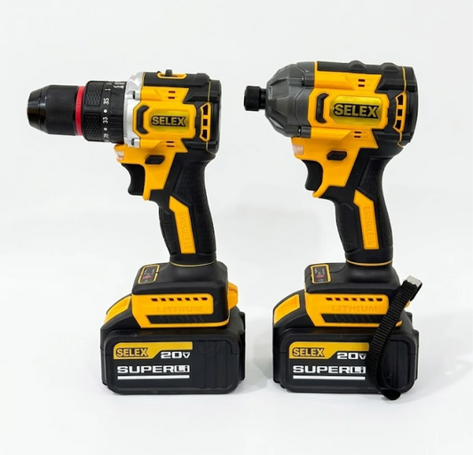 SELEX Combo Set Impact Drill and Impact Wrench 20V with Double Battery & Charger