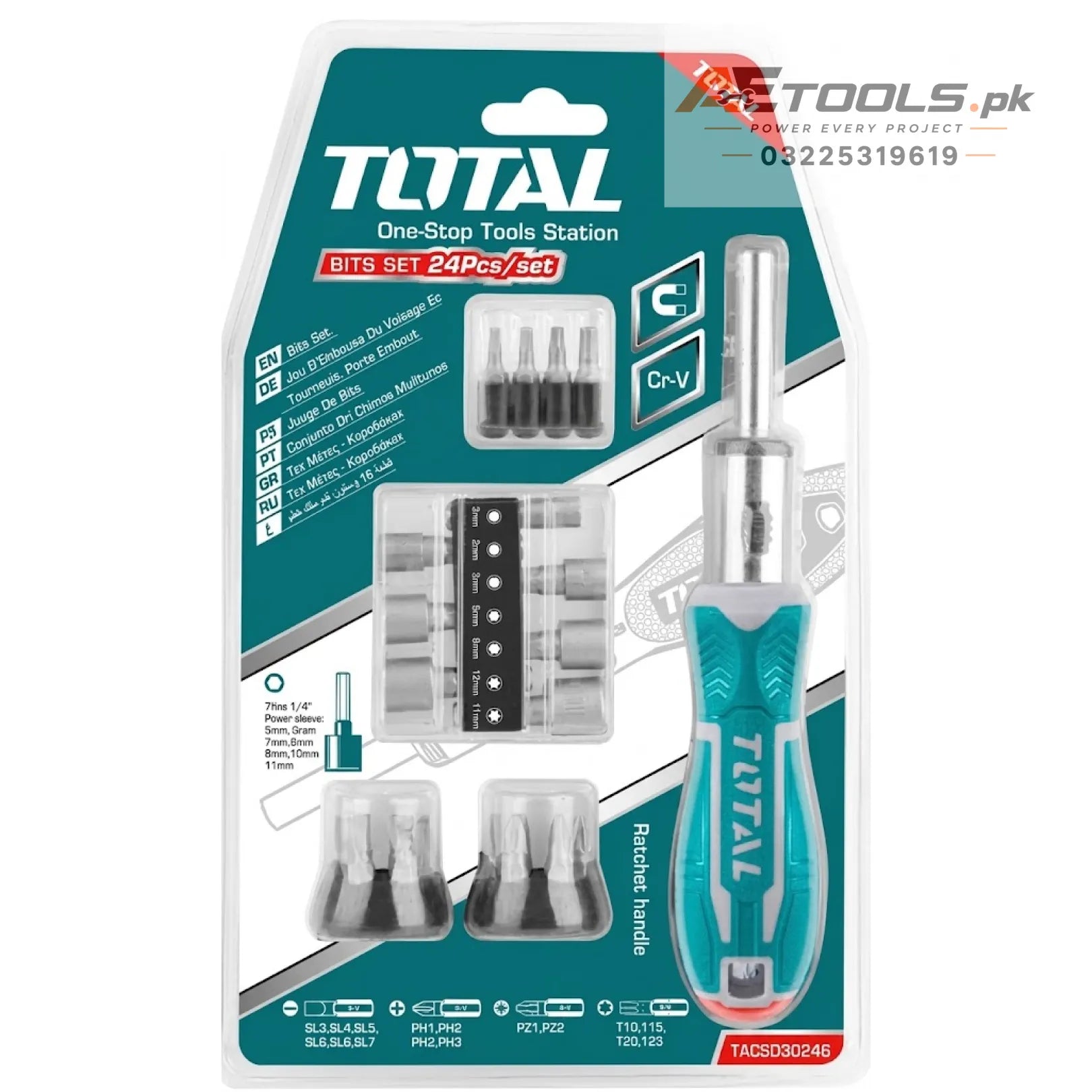 TOTAL TACSD30246 24 piece ratchet screwdriver bit and socket set