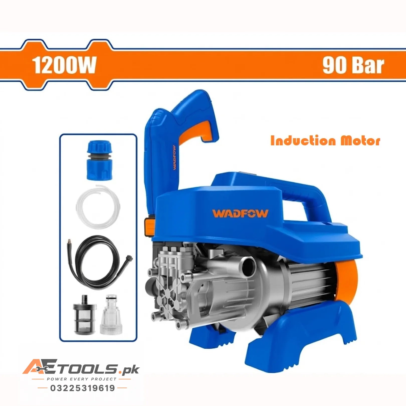 WADFOW WHP1A12 1200W high pressure washer with hose and spray gun - AE Tools