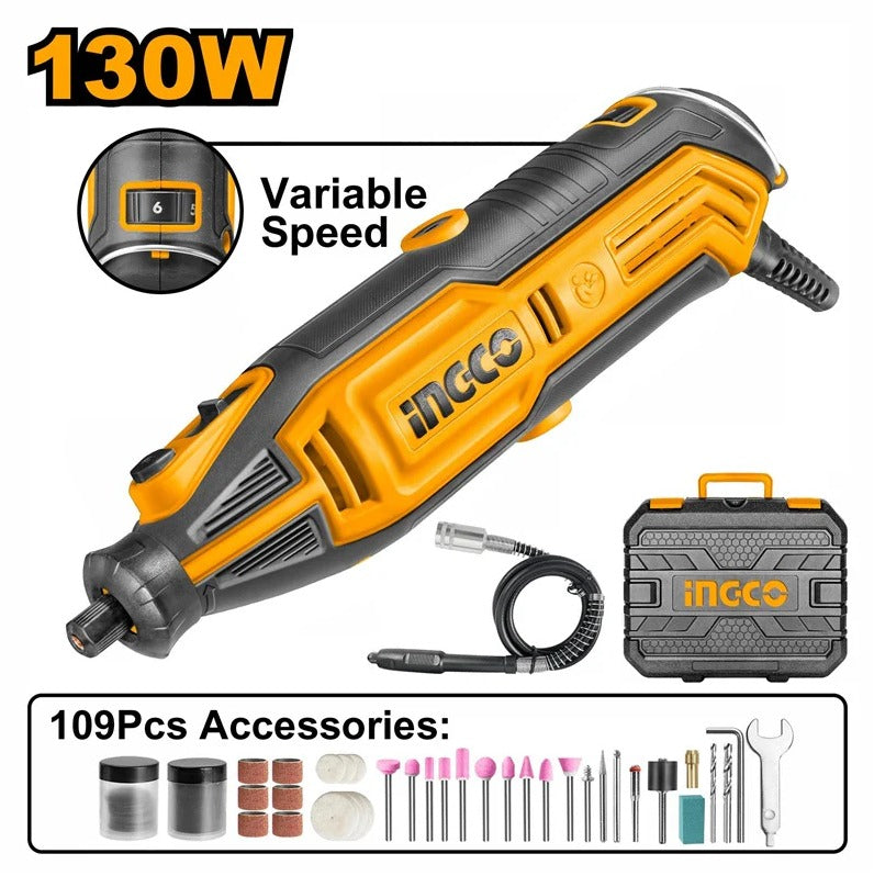 INGCO 130W Variable Speed Mini Rotary Tool Kit (109 Pcs)