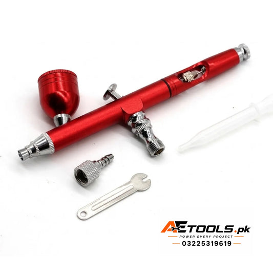 Red dual-action gravity feed airbrush kit with 0.3mm nozzle for makeup nail art model painting and crafts