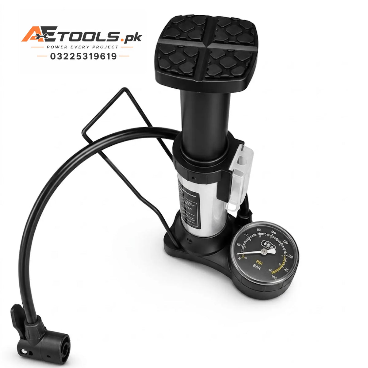 High pressure foot pump up to 160 PSI with wide non-slip pedal