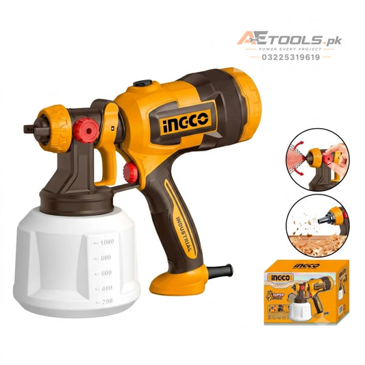 INGCO SPG4506 530W HVLP paint spray gun with dust blower nozzle and accessories - AE Tools