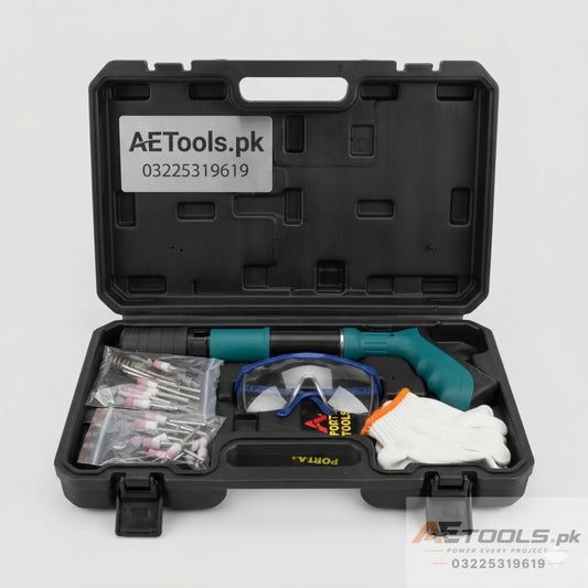 Manual steel nail gun tool with adjustable speed and nails for wall fastening - AE Tools