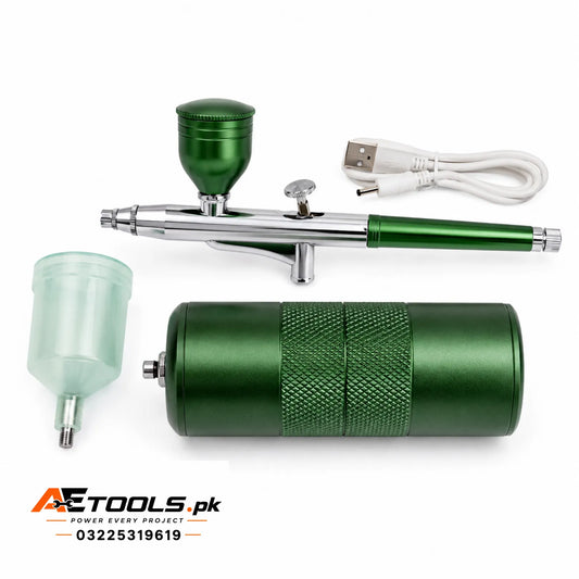 Mini portable green airbrush complete set with mini compressor and accessories