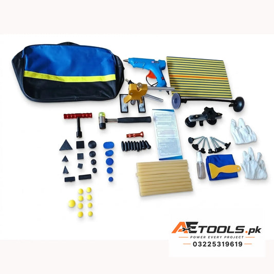 PDR paintless dent repair kit with glue gun, dent pullers, tabs and carrying bag - AE Tools