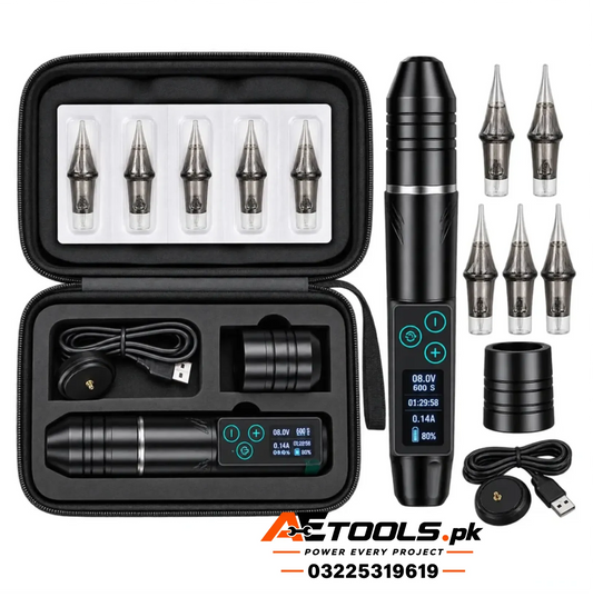 Rechargeable Wireless Tattoo Machine Kit with Digital Display and Cartridges