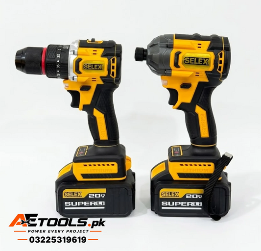 SELEX Combo Set Impact Drill and Impact Wrench 20V with Double Battery and Charger