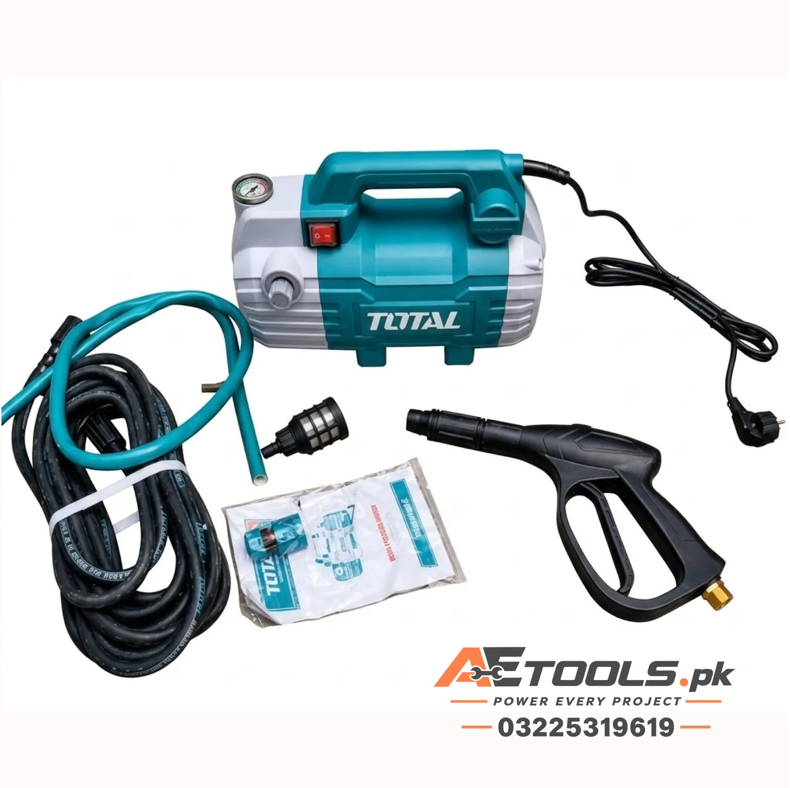 TOTAL High Pressure Washer 1500W Induction Motor 150 Bar with Spray Gun and Hose in Best Price