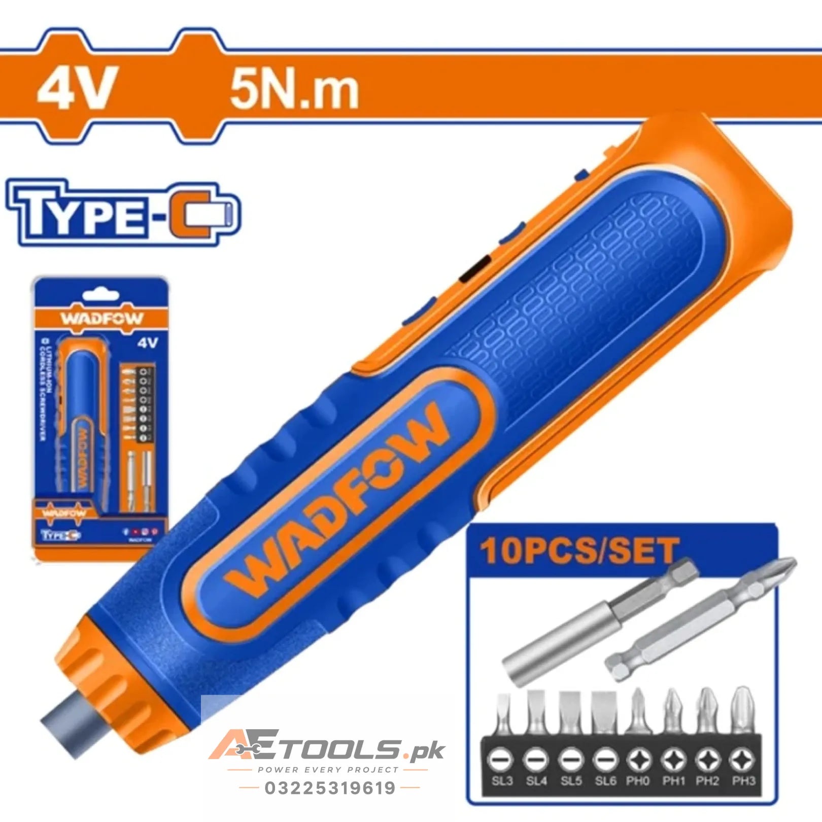 WADFOW Cordless Screwdriver WCV4435 4V with LED Light and Cr-V Bit Set