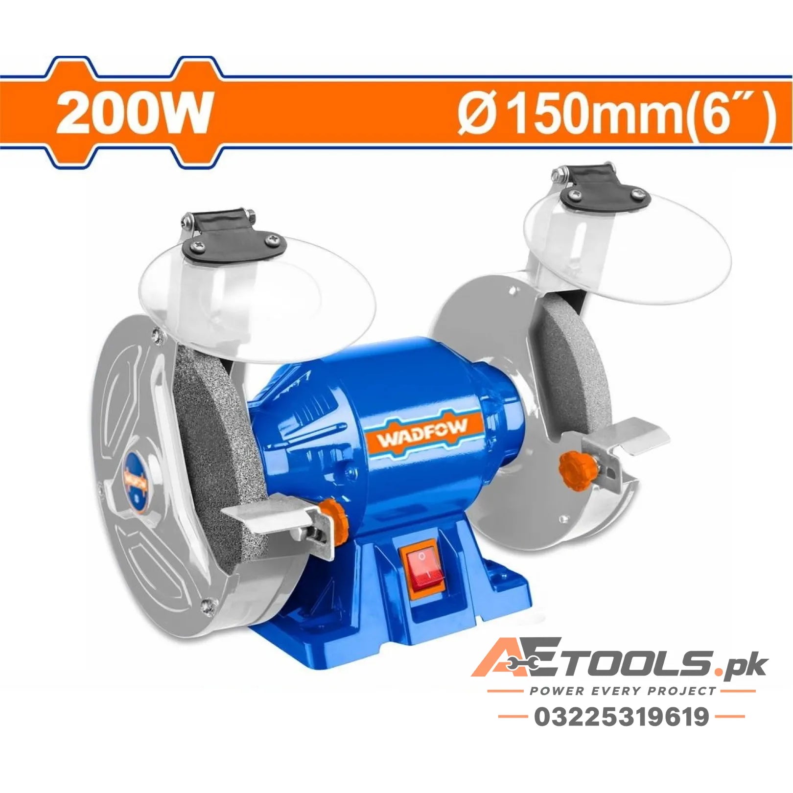 WBG1A1501 Bench Grinder 150mm 200W with Eye Shields and Storage Box