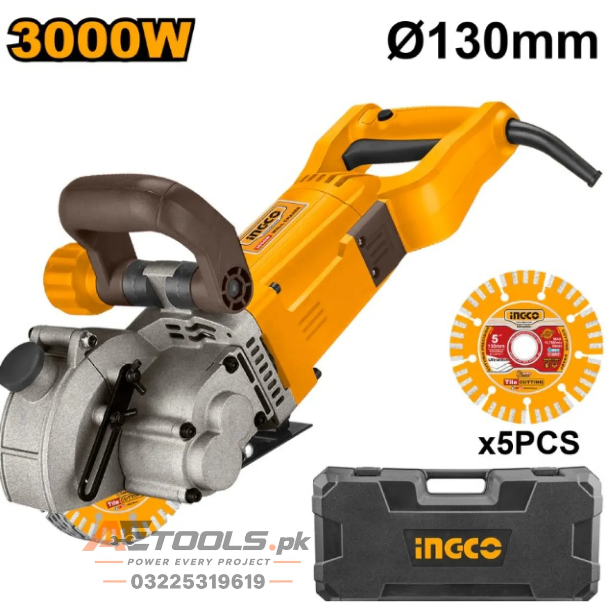 WLC3000 Wall Chaser 3000W 130mm with Cutting Discs and Accessories